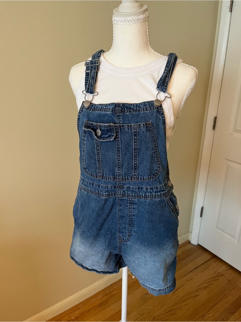 No Boundaries Denim Short Overalls - Blue